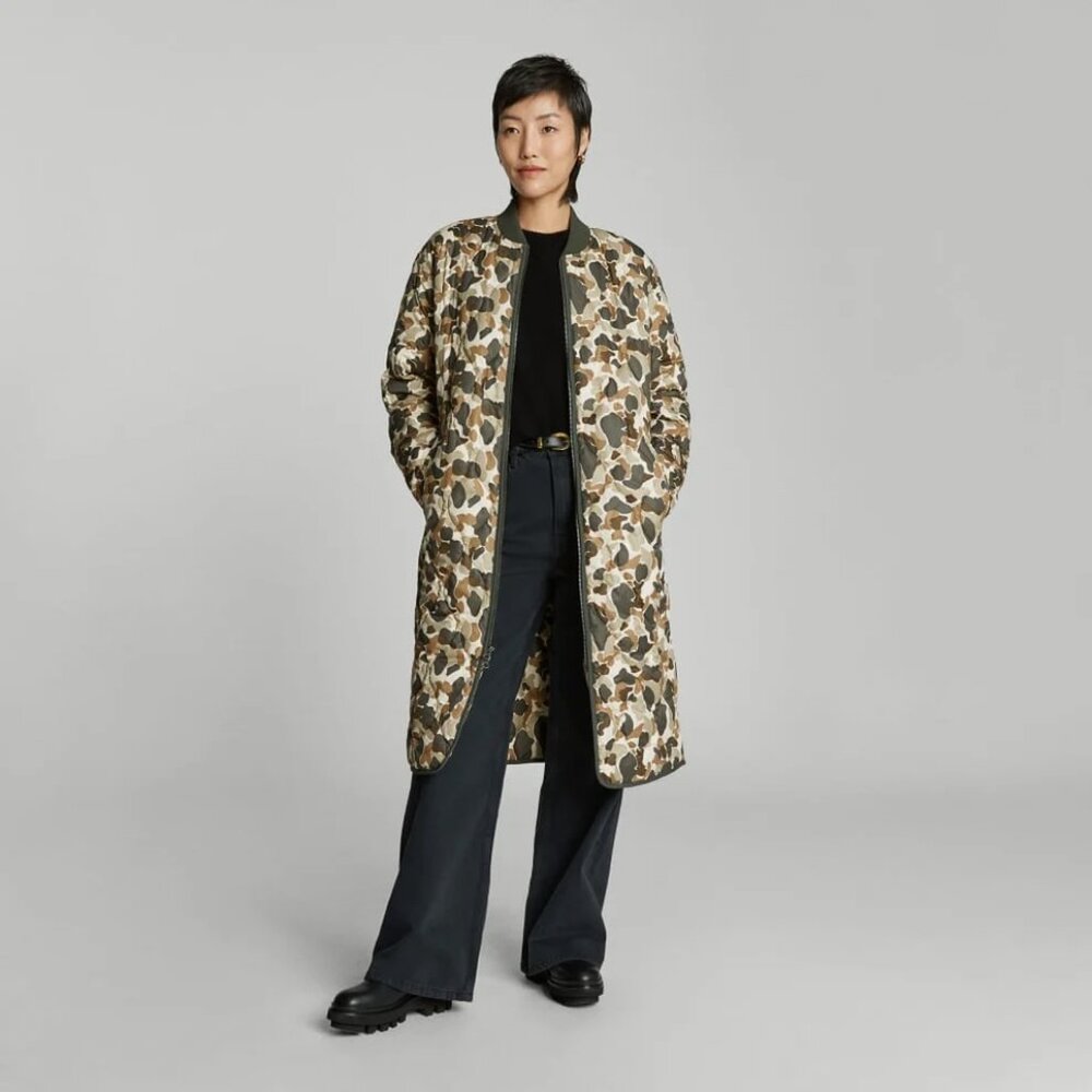 NWT Everlane Quilted Long Camo Coat in Green and Brown